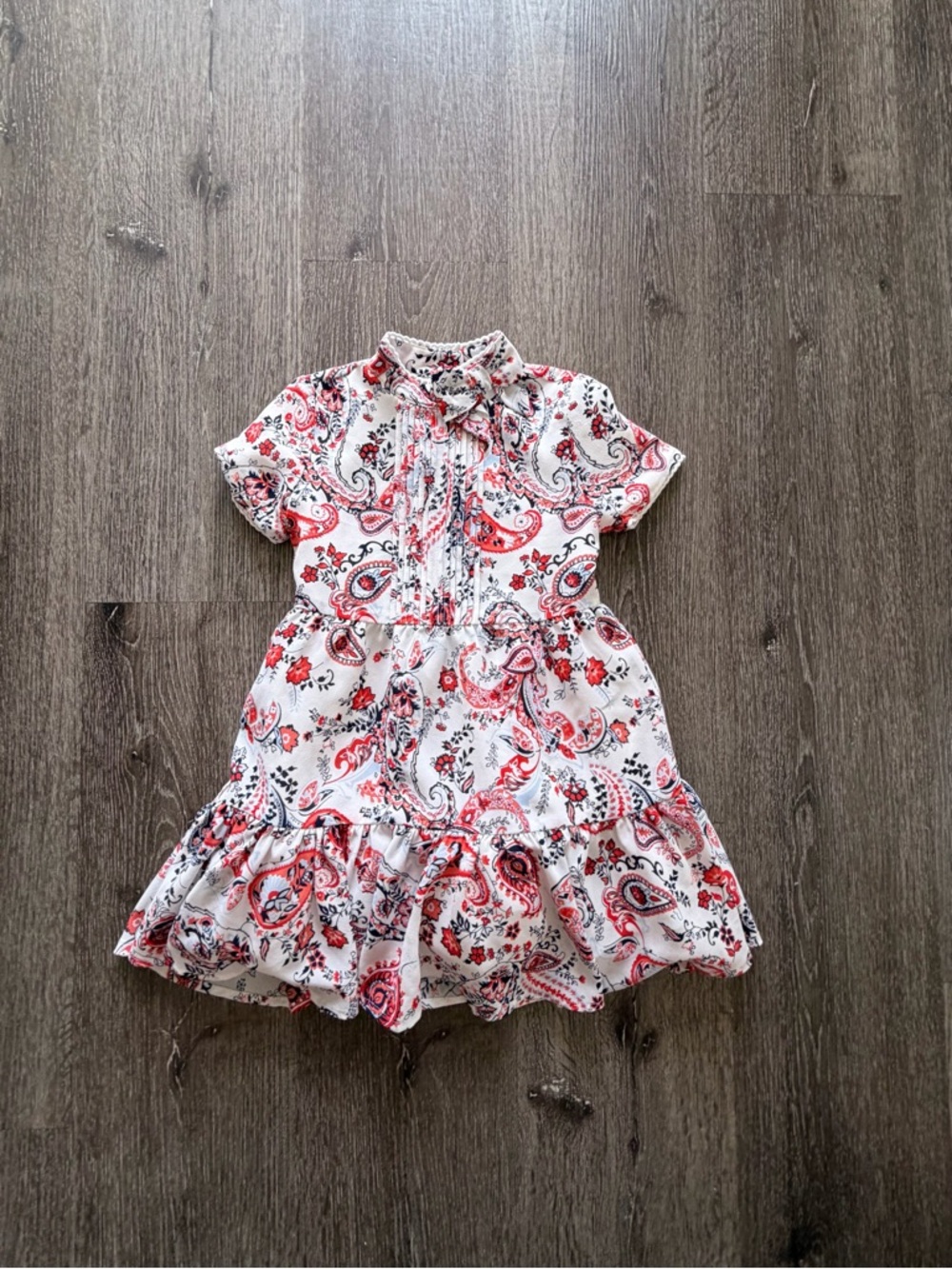 Janie and Jack Red & White Paisley Short Sleeve Ruffle Dress